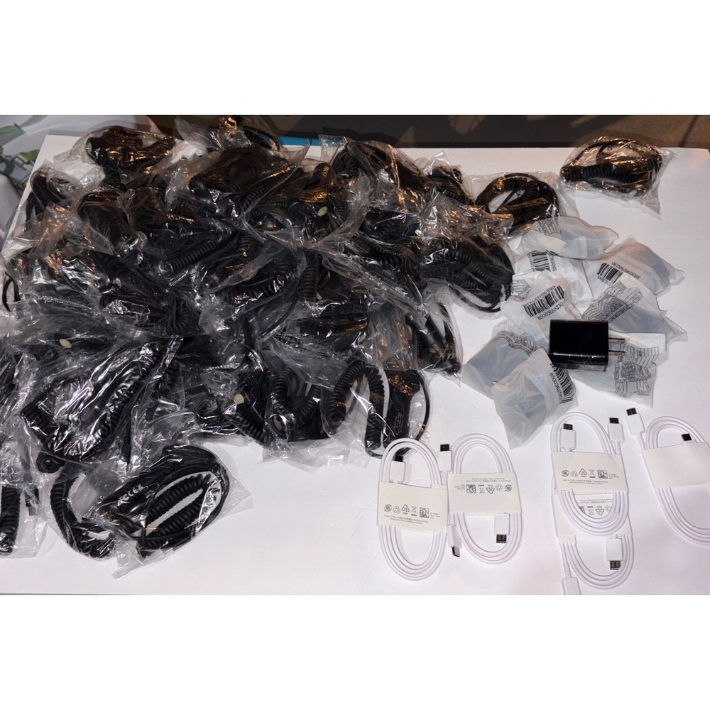 LOT of 40+ USB-C Car Chargers, 8 Wall Blocks, 4 Cables + Moto G 5G Cases NEW